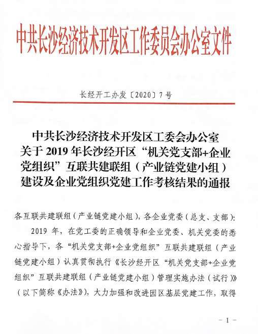 打造混合所有造企业党建标杆 ——bti体育智能党委获评2019年长沙经开区企业党组织党建工作查核“优良”等